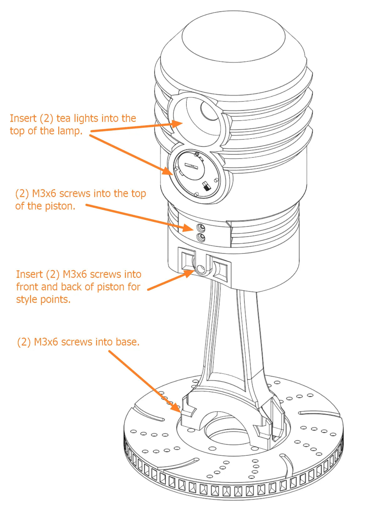 Piston Cutaway Lamp – Mid-Explosion Effect